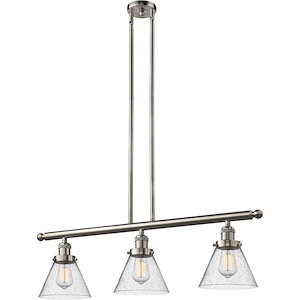 Large Cone-Three Light Adjustable Stem Island-36 Inches Wide by 10 Inches High