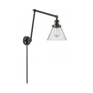 Large Cone-One Light Adjustable Double Swing Arm Portable Wall Sconce-8 Inches Wide by 30 Inches High
