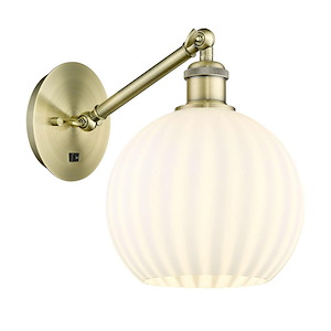 White Venetian - 1 Light Arm Adjusts Up and Down Wall Sconce In Modern Style-10 Inches Tall and 8 Inches Wide