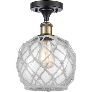 Farmhouse Rope-1 Light Semi-Flush Mount in Industrial Style-8 Inches Wide by 13 Inches High