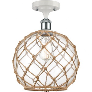 Large Farmhouse Rope-1 Light Semi-Flush Mount in Industrial Style-10 Inches Wide by 15 Inches High