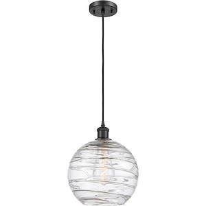 Athens Deco Swirl - 1 Light Cord Hung Mini Pendant In Industrial Style-13 Inches Tall and 10 Inches Wide