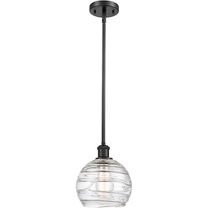 Athens Deco Swirl - 1 Light Stem Hung Mini Pendant In Industrial Style-10 Inches Tall and 8 Inches Wide