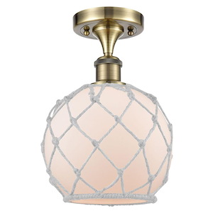 Farmhouse Rope - 1 Light Bulb Shade Semi-Flush Mount-13 Inch Tall and 8 Inch Wide - 1387648
