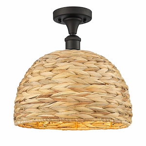Woven Ratan - 1 Light Semi-Flush Mount In Farmhouse Style-12.75 Inches Tall and 12 Inches Wide