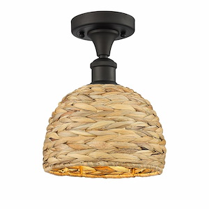 Woven Ratan - 1 Light Semi-Flush Mount In Farmhouse Style-10.75 Inches Tall and 8 Inches Wide