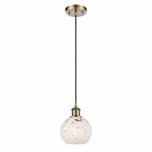 White Mouchette - 1 Light Cord Hung Mini Pendant In Modern Style-8 Inches Tall and 6 Inches Wide