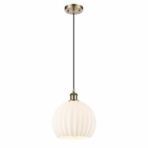 White Venetian - 1 Light Cord Hung Mini Pendant In Modern Style-11.75 Inches Tall and 10 Inches Wide