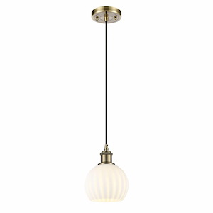 White Venetian - 1 Light Cord Hung Mini Pendant In Modern Style-8 Inches Tall and 6 Inches Wide - 1329965