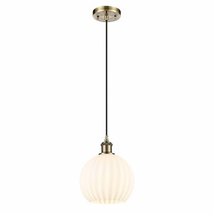 White Venetian - 1 Light Cord Hung Mini Pendant In Modern Style-10 Inches Tall and 8 Inches Wide - 1330044