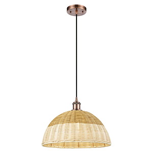 Bristol Natural II - 1 Light Cord Hung Mini Pendant-11 Inch Tall and 15.75 Inch Wide - 1387740