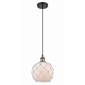 Farmhouse Rope - 1 Light Cord Hung Mini Pendant In Industrial Style-10 Inches Tall and 8 Inches Wide - 1289496