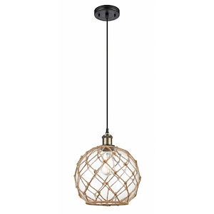 Farmhouse Rope - 1 Light Cord Hung Mini Pendant In Industrial Style-13 Inches Tall and 10 Inches Wide