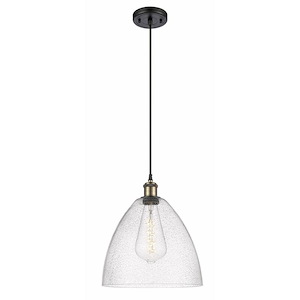 Bristol Glass - 1 Light Cord Hung Mini Pendant In Industrial Style-14.75 Inches Tall and 12 Inches Wide - 1289507