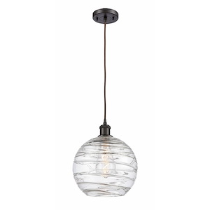 Athens Deco Swirl - 1 Light Cord Hung Mini Pendant In Industrial Style-13 Inches Tall and 10 Inches Wide