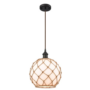 Farmhouse Rope - 1 Light Cord Hung Mini Pendant In Industrial Style-13 Inches Tall and 10 Inches Wide