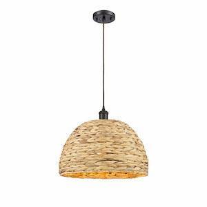 Woven Ratan - 1 Light Pendant In Farmhouse Style-13.38 Inches Tall and 15.75 Inches Wide