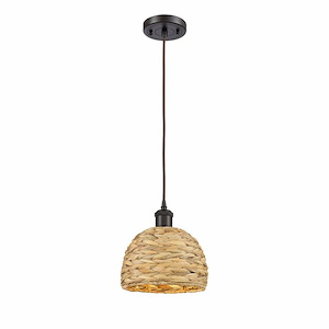 Woven Ratan - 1 Light Pendant In Farmhouse Style-9.13 Inches Tall and 8 Inches Wide