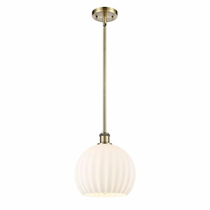 White Venetian - 1 Light Stem Hung Mini Pendant In Modern Style-11.75 Inches Tall and 10 Inches Wide