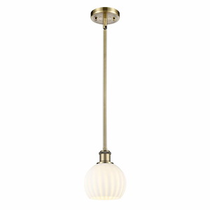 White Venetian - 1 Light Stem Hung Mini Pendant In Modern Style-8 Inches Tall and 6 Inches Wide