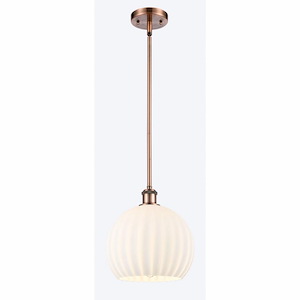 White Venetian - 1 Light Stem Hung Mini Pendant In Modern Style-11.75 Inches Tall and 10 Inches Wide