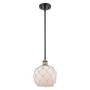 Farmhouse Rope - 1 Light Stem Hung Mini Pendant In Industrial Style-10 Inches Tall and 8 Inches Wide