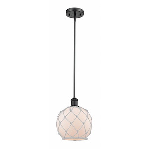 Farmhouse Rope - 1 Light Stem Hung Mini Pendant In Industrial Style-10 Inches Tall and 8 Inches Wide - 1289535