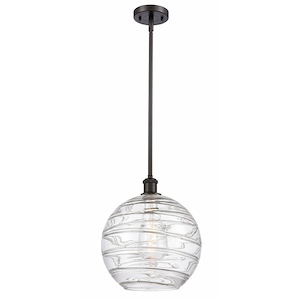 Athens Deco Swirl - 1 Light Stem Hung Mini Pendant In Industrial Style-15 Inches Tall and 12 Inches Wide