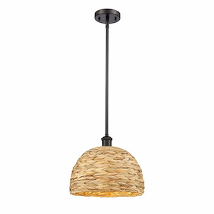 Woven Ratan - 1 Light Pendant In Farmhouse Style-10.5 Inches Tall and 12 Inches Wide