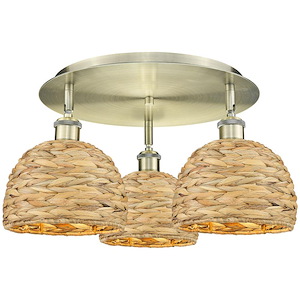 Woven Rattan - 3 Light Flush Mount-10.75 Inch Tall and 19.75 Inch Wide - 1387709