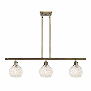 White Mouchette - 3 Light Stem Hung Island In Modern Style-8.5 Inches Tall and 36 Inches Wide