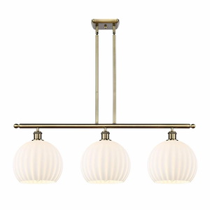 White Venetian - 3 Light Stem Hung Island In Modern Style-12.5 Inches Tall and 36.5 Inches Wide