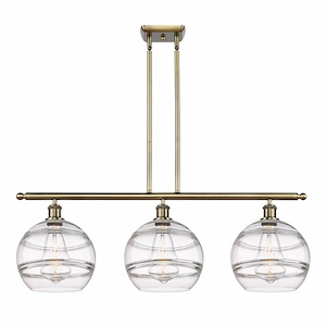Rochester - 3 Light Stem Hung Island In Industrial Style-12.13 Inches Tall and 36.5 Inches Wide