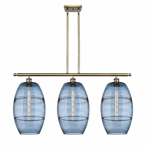 Vaz - 3 Light Stem Hung Island In Industrial Style-19 Inches Tall and 36.5 Inches Wide