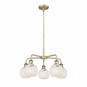 White Mouchette - 5 Light Stem Hung Chandelier In Modern Style-13.5 Inches Tall and 24 Inches Wide