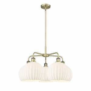 White Venetian - 5 Light Stem Hung Chandelier In Modern Style-17.25 Inches Tall and 28 Inches Wide
