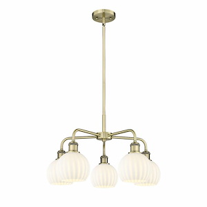 White Venetian - 5 Light Stem Hung Chandelier In Modern Style-13.5 Inches Tall and 24 Inches Wide - 1330174