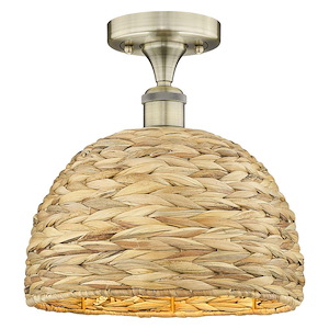 Woven Rattan - 1 Light Semi-Flush Mount-10.88 Inch Tall and 12 Inch Wide - 1387787