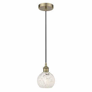 White Mouchette - 1 Light Cord Hung Mini Pendant In Modern Style-8 Inches Tall and 6 Inches Wide - 1330253