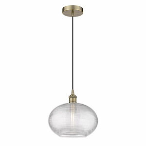 Ithaca - 1 Light Cord Hung Mini Pendant In Industrial Style-10.75 Inches Tall and 12 Inches Wide - 1330225