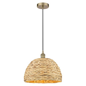Woven Rattan - 1 Light Cord Hung Mini Pendant-13 Inch Tall and 15.75 Inch Wide - 1387786