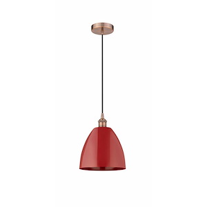 Plymouth Dome - 1 Light Cord Hung Mini Pendant In Industrial Style-12.88 Inches Tall and 9 Inches Wide