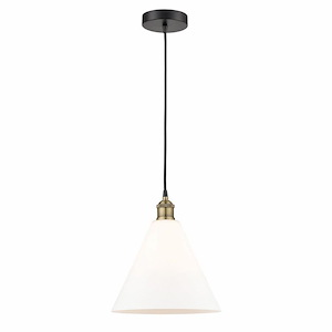 Edison Glass Cone - 1 Light Cord Hung Mini Pendant In Modern Style-13.75 Inches Tall and 12 Inches Wide