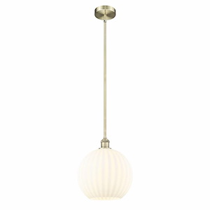 White Venetian - 1 Light Stem Hung Pendant In Modern Style-13 Inches Tall and 12 Inches Wide
