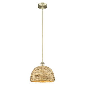 Woven Rattan - 1 Light Stem Hung Mini Pendant-10.25 Inch Tall and 12 Inch Wide - 1387781