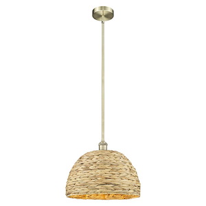 Woven Rattan - 1 Light Stem Hung Mini Pendant-12.5 Inch Tall and 15.75 Inch Wide - 1387820