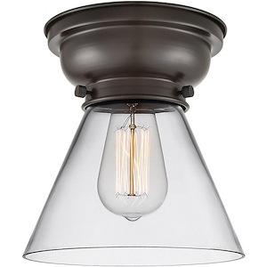 Large Cone-1 Light Flush Mount in Industrial Style-7.75 Inches Wide by 7.4 Inches High