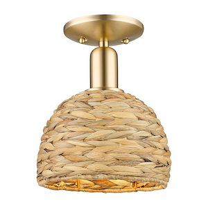 Woven Rattan - 1 Light Semi-Flush Mount-10.25 Inch Tall and 8 Inch Wide - 1387795