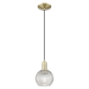 Athens - 1 Light Basketweave Cord Hung Mini Pendant-8.95 Inch Tall and 5.88 Inch Wide - 1387925
