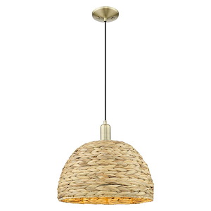 Woven Rattan - 1 Light Cord Hung Mini Pendant-13.83 Inch Tall and 15.75 Inch Wide - 1387931